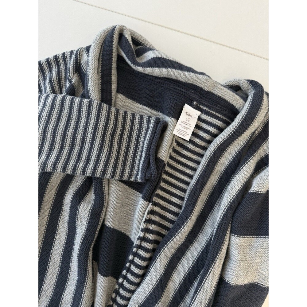 Tea Collection Girls L 8-10 Grey Blue Cotton Sweater Knit patch work cardigan